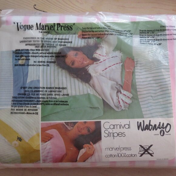 Vintage Wabasso Pink Bed Sheet double made in Canada original packaging - Picture 3 of 5